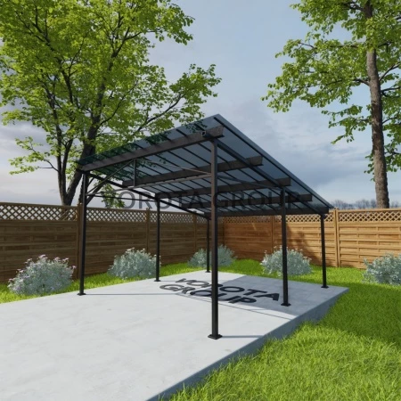 Навес из швелера изумрудного цвета, монолитный поликарбонат 5500*8000