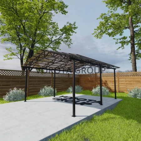 Двухскатный навес с арочным основанием коричневого цвета, монолитный поликарбонат 5500*8000