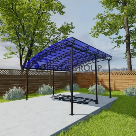 Полуарочный навес синего цвета, монолитный поликарбонат 6500*12000